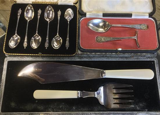 3 cased silver spoons, etc.